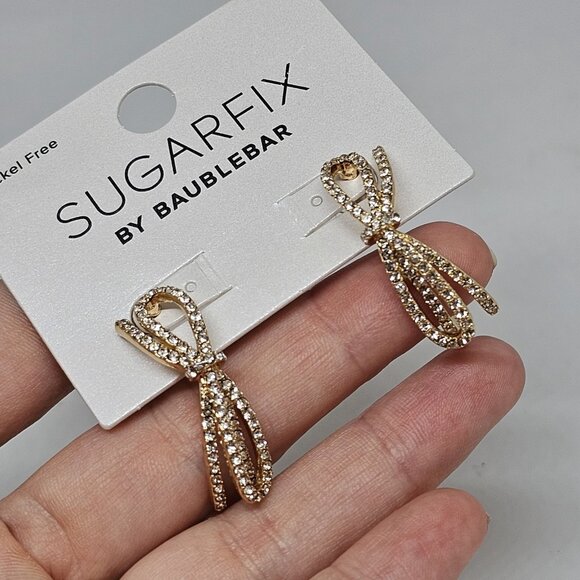 Sugarfix by BaubleBar Crystal Bow Hoop Earrings New Gold Tone - Picture 11 of 12